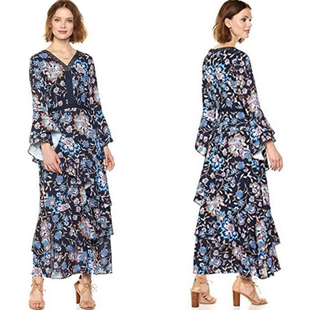 NWT Ella Moon Navy & Multi Floral Long Sleeve Maxi Dress